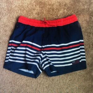 Nautical Striped Kids Swim Trunks - Red and Blue